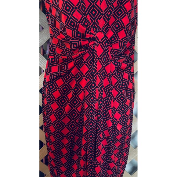 Karen Kane 4L60547 Tangerine Red Diamond Print Stretch Jersey Tiffany Dress M - Picture 3 of 9